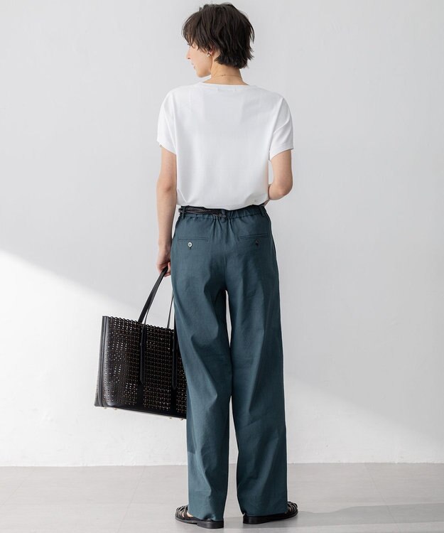 23区 【Oggi5月号掲載/洗える】リネンレーヨンストレッチ ワイド パンツ ダークグリーン系