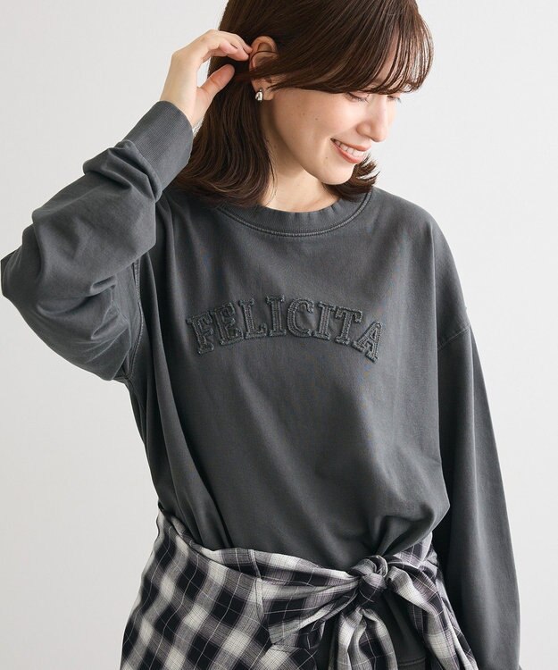 Green Parks ピグメントロゴ刺繍裏毛プルオーバー Charcoal Gray