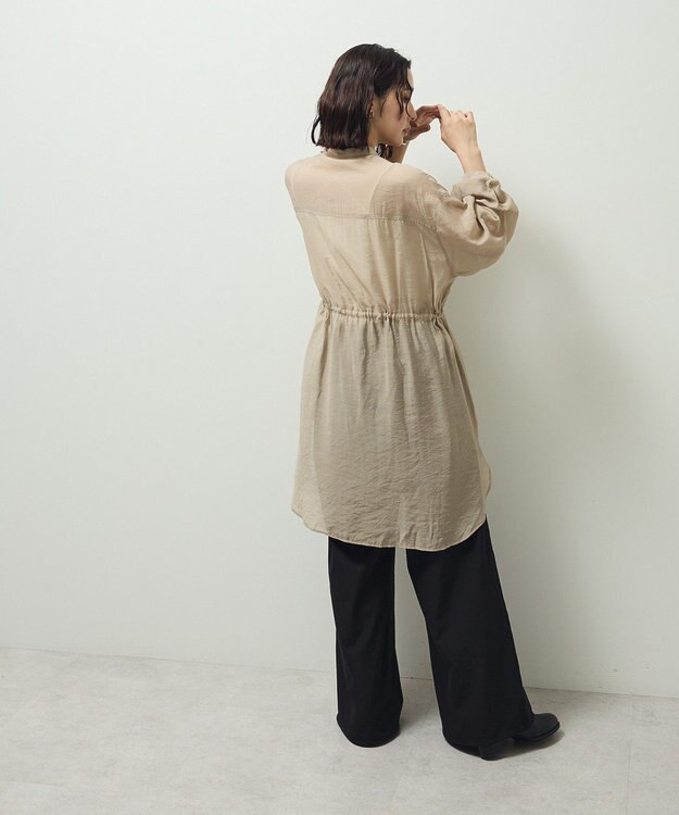 Green Parks バンドカラー比翼タック袖チュニック Beige