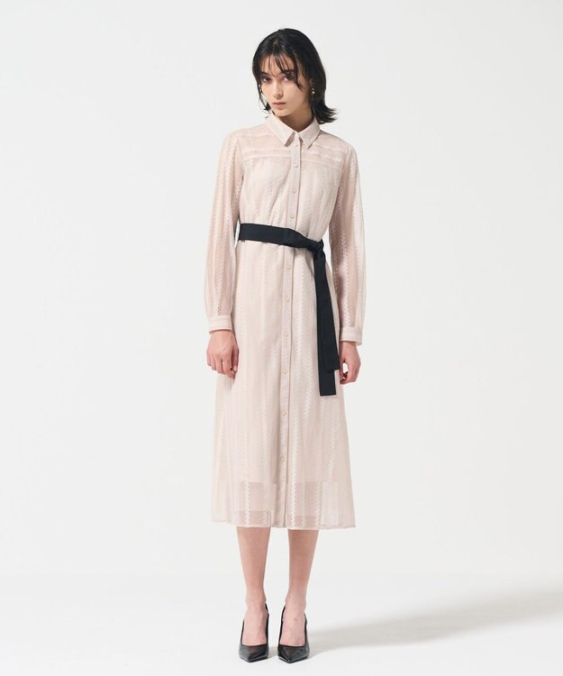 GRACE CONTINENTAL ストライプレースシャツワンピース ベージュ