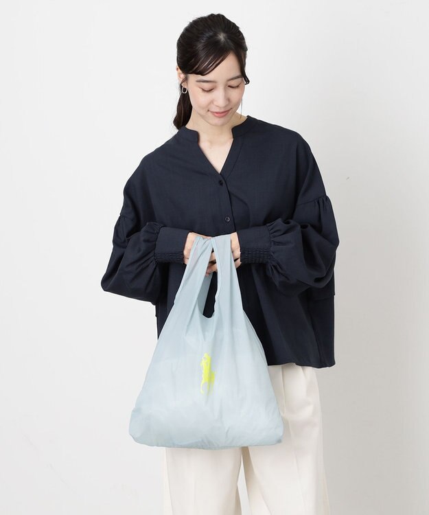 MOONBAT POLO RALPH LAUREN(ポロ ラルフローレン)ポロポニー ポケッタブル レインバッグ Mサイズ 無地 ストラップベルト付き ライトグレー