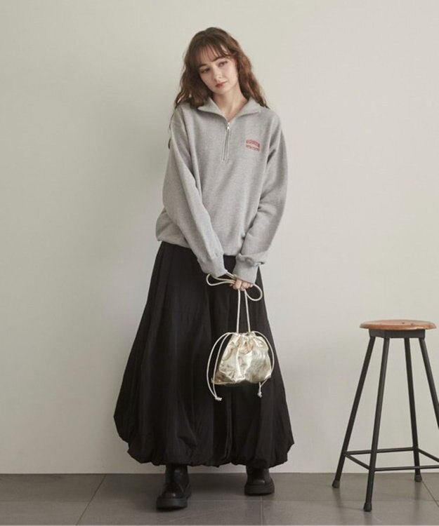 WEGO 【ANGIE VINTAGE】ワンポイント刺繍ハーフZIPスウェットプルオーバー 杢グレー