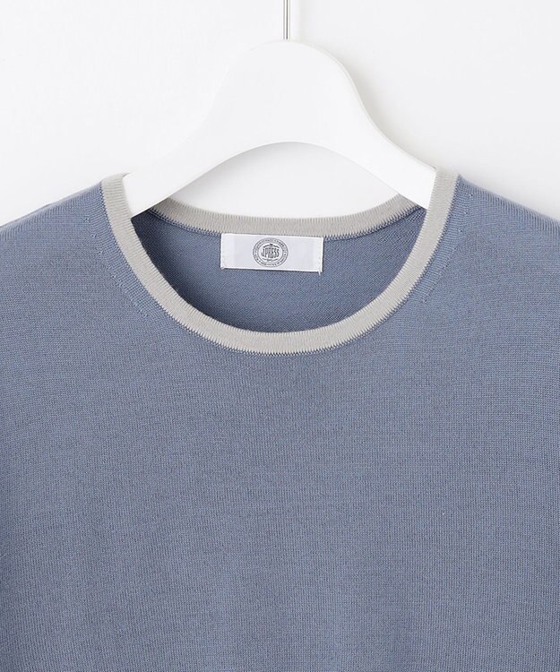 J.PRESS LADIES 【洗える】トリムツイン ニット サックスブルー系