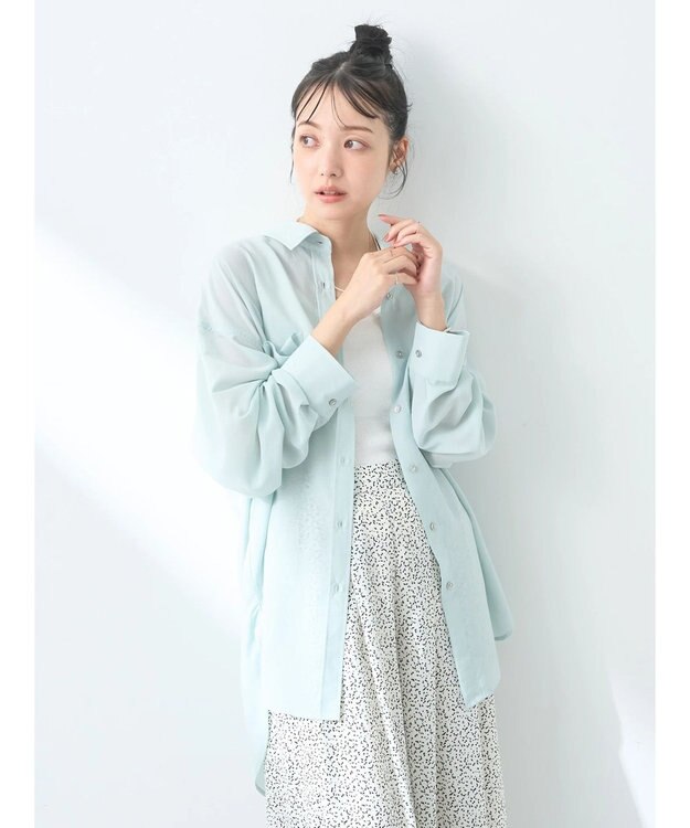 earth music&ecology ウ゛ィンテージボタンフロントポケットシャツ Light Green