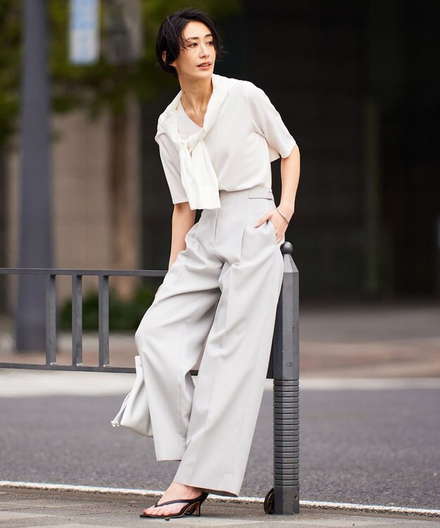 ICB 【WEB限定カラーあり・接触冷感・UVケア・洗える】 シンセティックハイゲージ 半袖ニット オフホワイト系