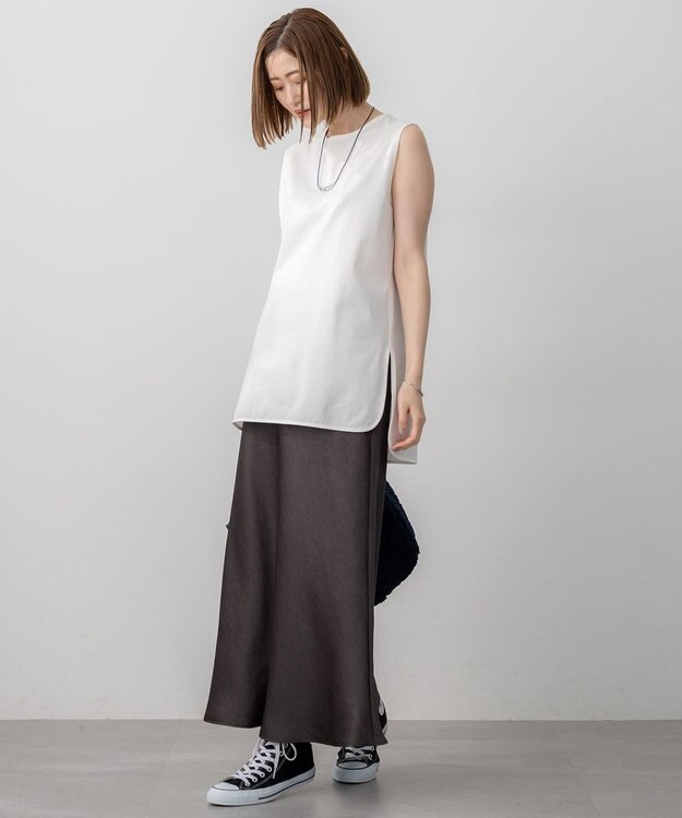 23区 L 【新色追加/洗える】コットンベアジャージー ノースリーブ Tシャツ ホワイト系