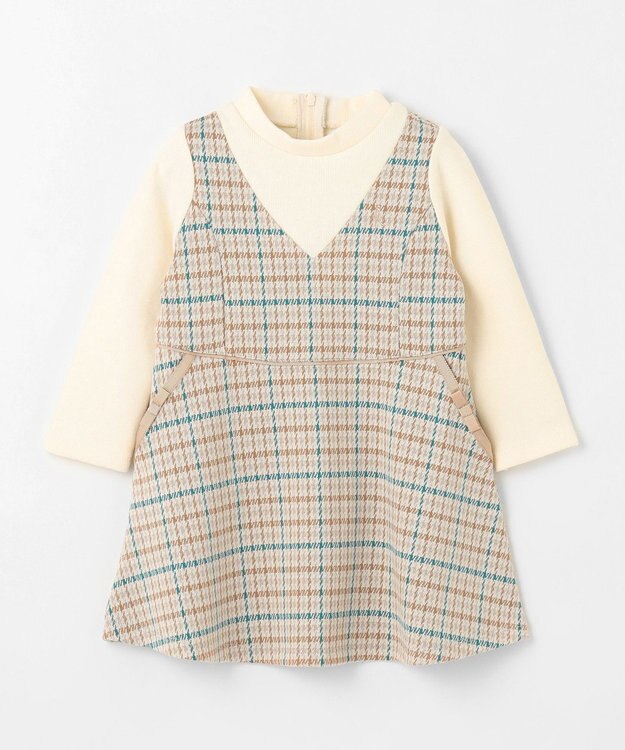組曲 KIDS 【90-100㎝】チェックワンピース ホワイト系3
