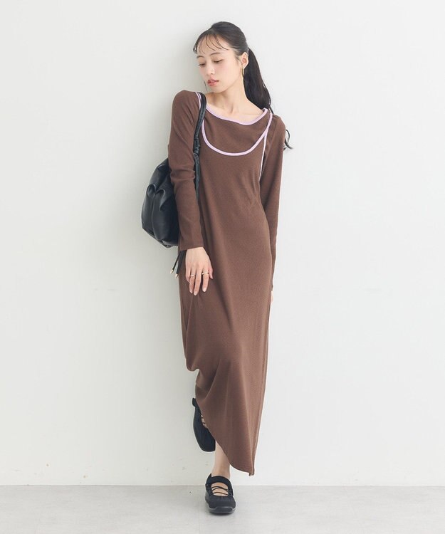 earth music&ecology 【2点SET】レイヤードバイカラーカットワンピース ブラウン