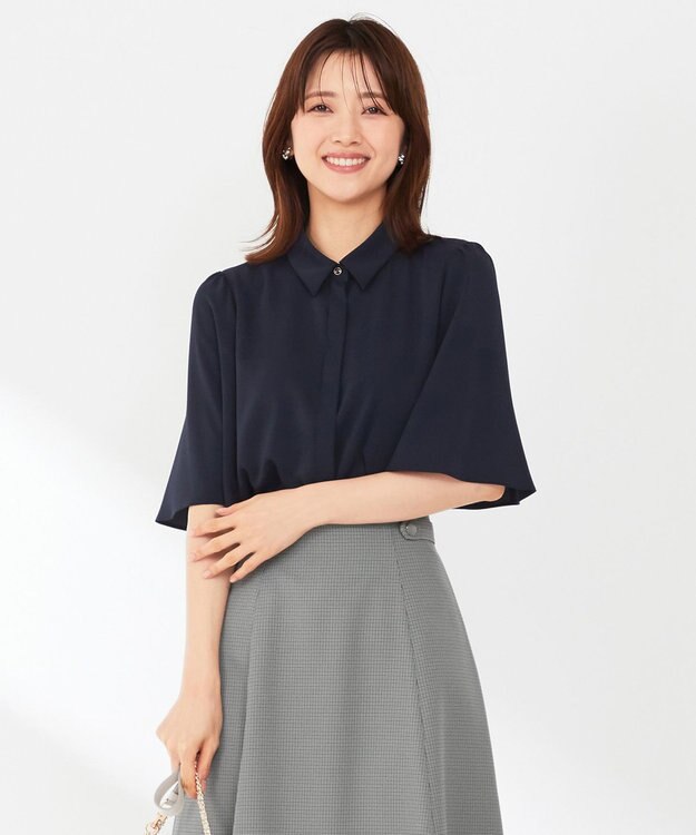 ANY SIS 【洗える】トロミシャツカラー ブラウス ネイビー