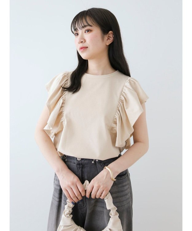 Green Parks ・ＳＵＧＡＲ　ＳＰＯＯＮ＜ＣＯＯＬ＞ラッフルスリーブＴＥＥ Beige