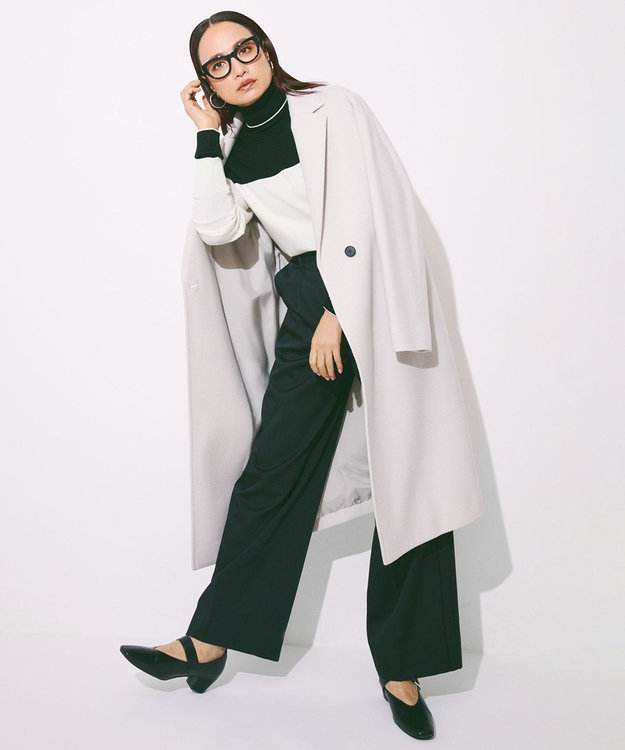 ICB L 【裏起毛】 ウォームサテン ワイドストレートパンツ ブラック系