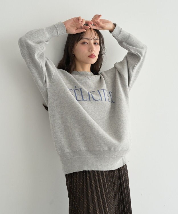 earth music&ecology 【洗濯機洗い可】スウェットライクロゴニットプルオーバー 杢グレー
