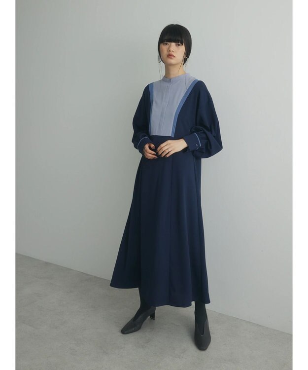 Green Parks armonia．配色パターンワンピース Navy