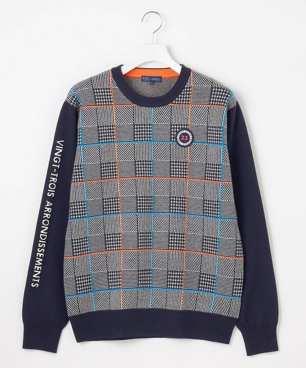 23区GOLF 【MEN】チェックジャガード　クルーネック  ニット ネイビー系3