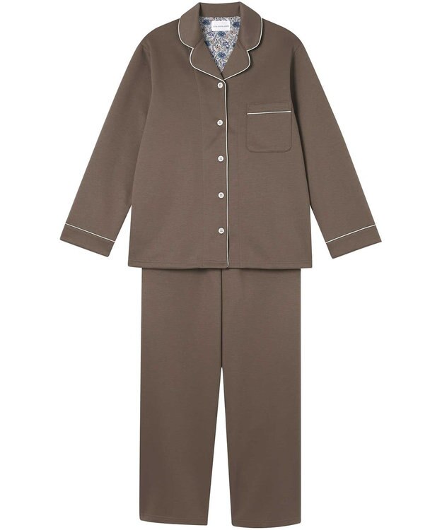 une nana cool 【綿混】ハイゲージダブルエアー 長袖開襟パジャマ MADE WITH LIBERTY FABRIC ブラウン