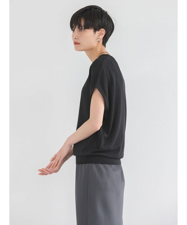 AMERICAN HOLIC 接触冷感フレンチスリーブニットプルオーバー Black