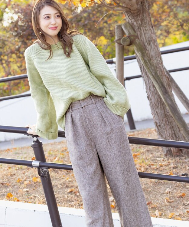 Tiaclasse L 【洗える】リラックス感のあるラグランスリーブニット ミント