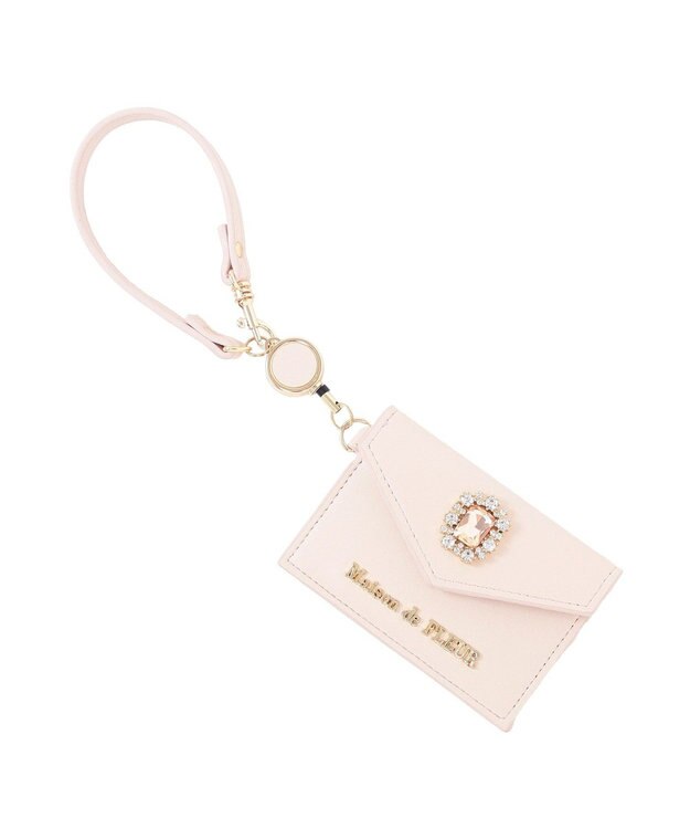 Maison de FLEUR リール付きビジューカードポケットパスケース Pink