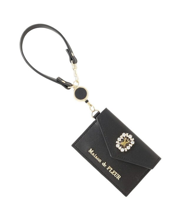 Maison de FLEUR リール付きビジューカードポケットパスケース Black
