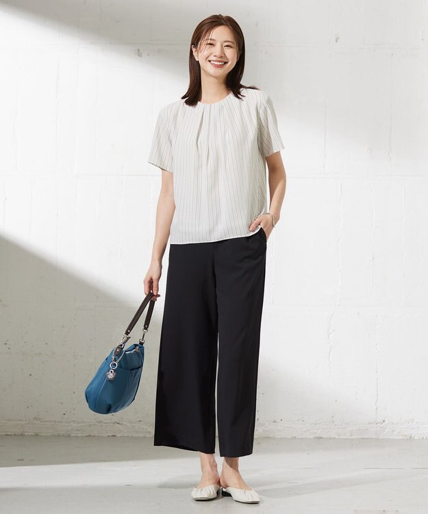 J.PRESS LADIES L シアーストライプ&チェック カットソー ベージュ系1