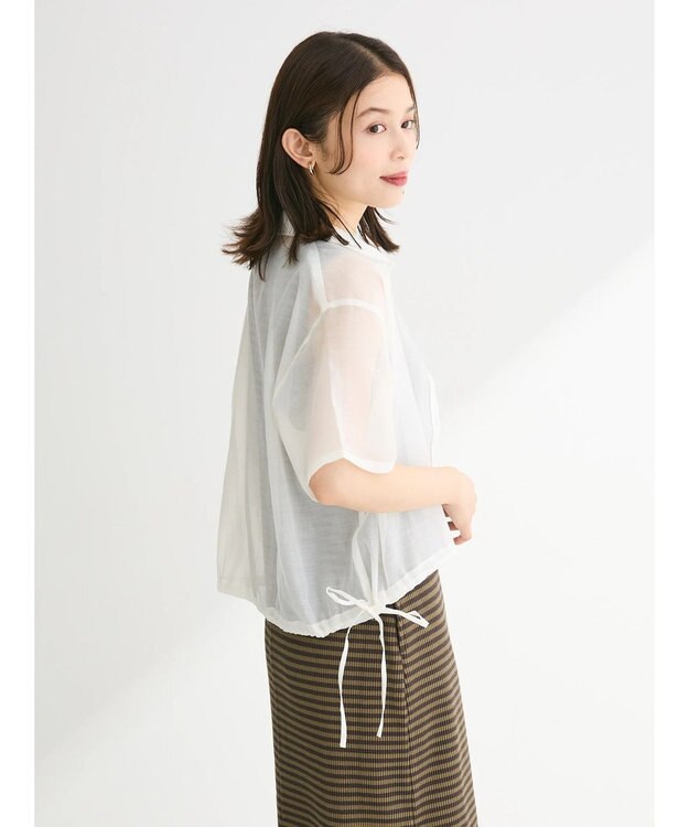 Green Parks シアー裾ドロストシャツ Off White