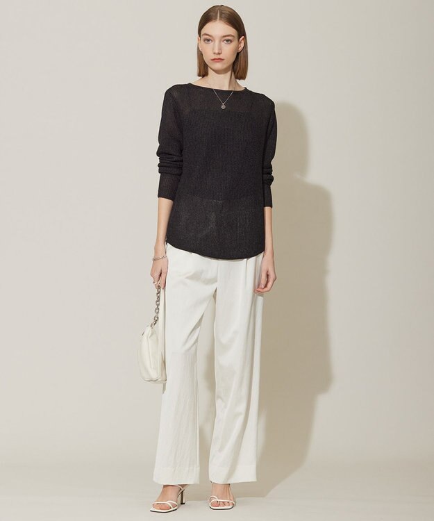 ICB L 【洗える】 ペーパーブレンドシャインニット プルオーバー チャコール系