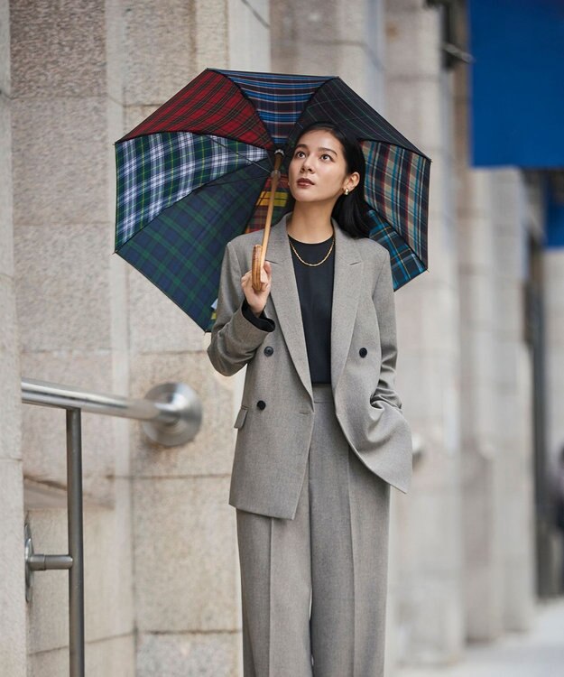 +RING 【2重張り】プラスリング 晴雨兼用傘（長ショート） CHK T1248 マルチカラー