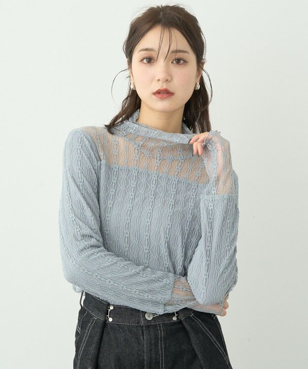 earth music&ecology あったかレースプルオーバー Grayish Blue