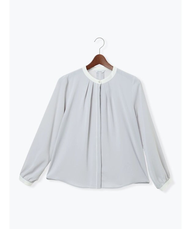 Te chichi パール釦配色タックブラウス グレー