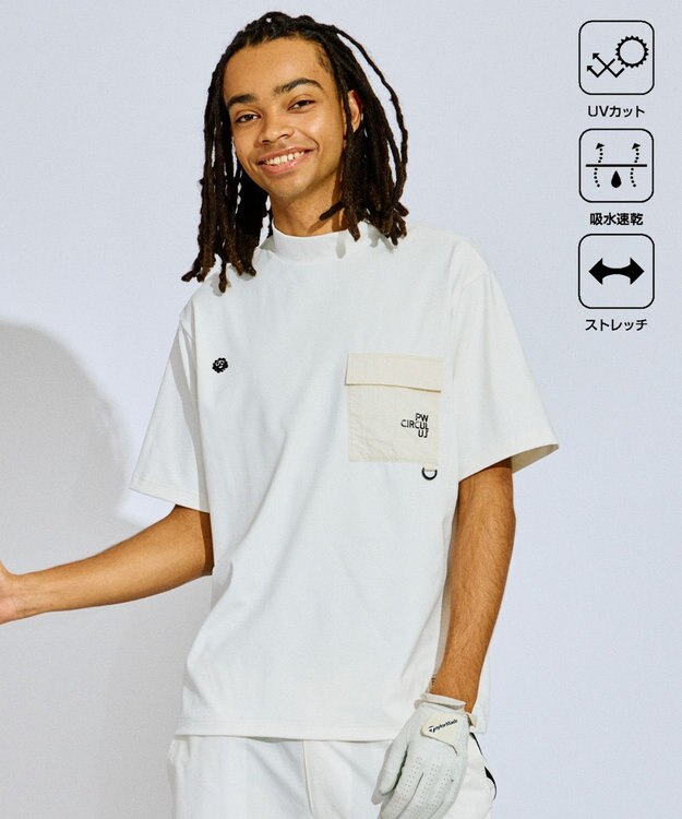PW CIRCULUS 【UV遮蔽率99.5%  UVカット/速乾/ストレッチ】【GOLF OUT掲載】【MEN】ポケットモックT  ゴルフ ホワイト系