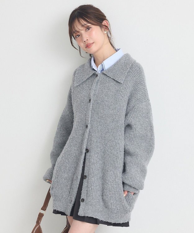 earth music&ecology 襟付きニットアウター Gray Mixture