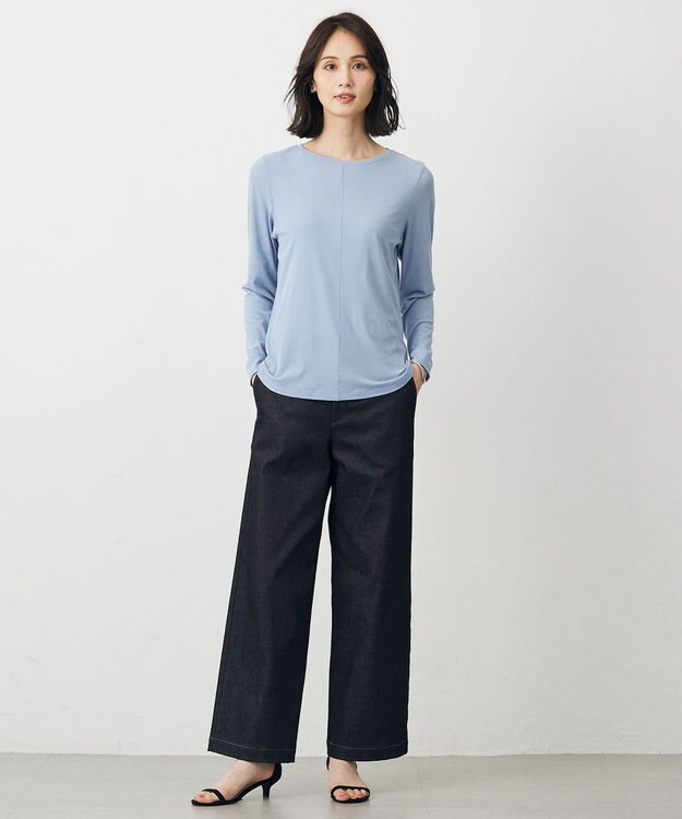 J.PRESS LADIES 【WEB限定】シアーストレッチフライス クルーネック シアー カットソー 【WEB限定】サックス系