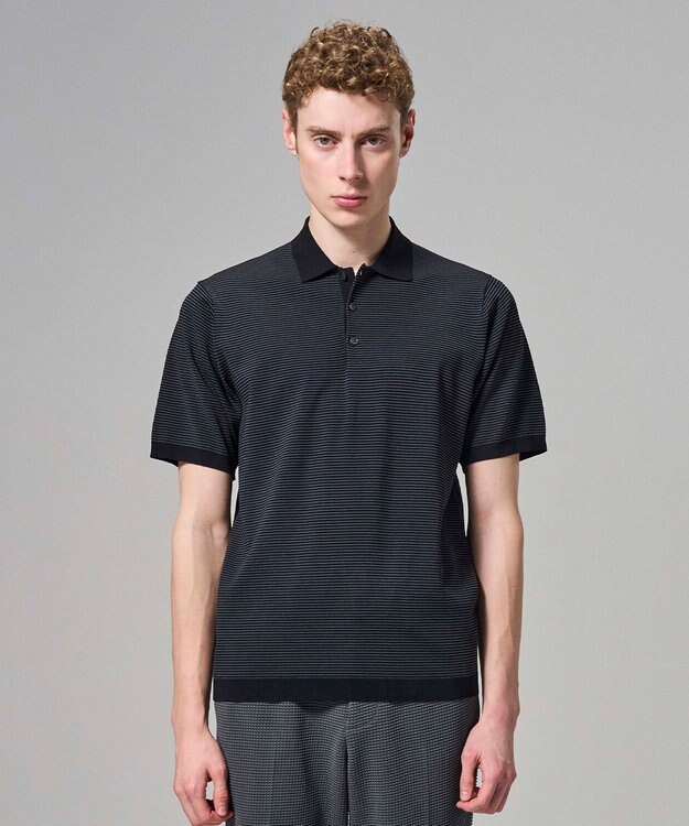 JOSEPH HOMME 【新柄】リュクスレーヨンボーダー　ポロニット グレー系1
