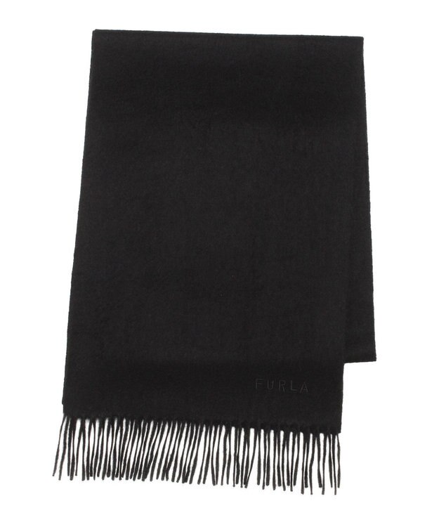 MOONBAT FURLA(フルラ）カシミヤ100％ 無地 マフラー ロゴ刺繍 手洗いOK ブラック
