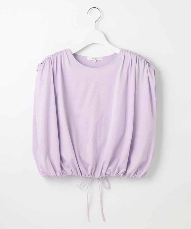 23区 S 【SLOW/一部店舗限定】ファインゲージ ギャザー Tシャツ ライラック系