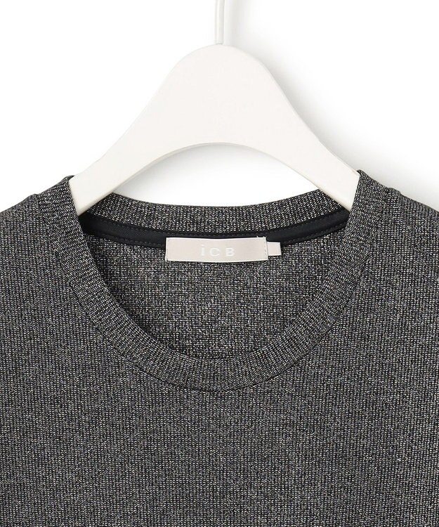 ICB L 【洗える】 シャイニーリブテレコ プルオーバー ブラック×シルバー系