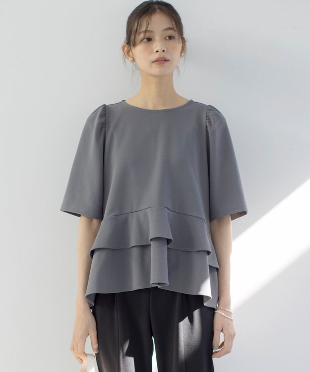 組曲 S ご好評につき追加生産【WEB限定】ジョーゼットジャージーティアード ブラウス グレー系