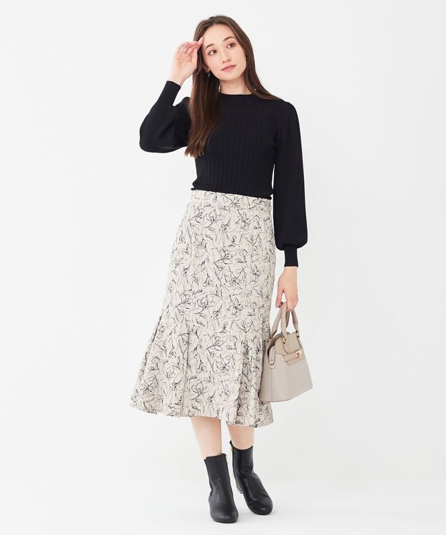 ANY SIS 【2WAY】リボン付き パフスリーブリブ ニット ブラック