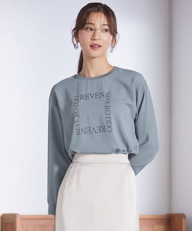 ANY SIS 【洗える】ジョーゼットロゴＴ ブラウス ミントグレー