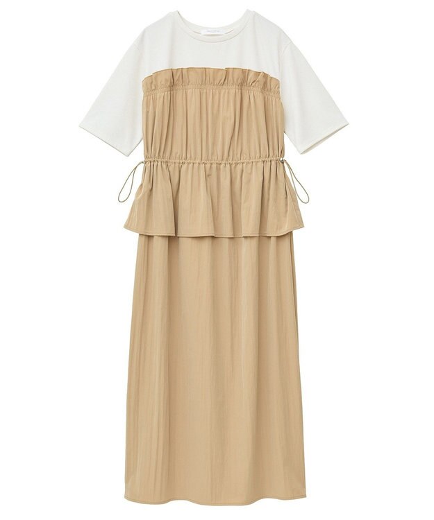 Green Parks ラメリブペプラムドッキングワンピース Beige