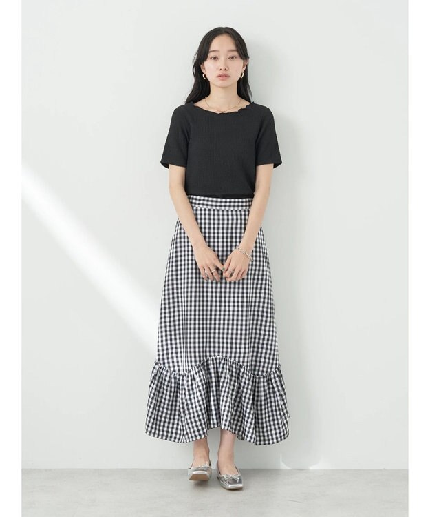 earth music&ecology イレヘムチェックスカート Black