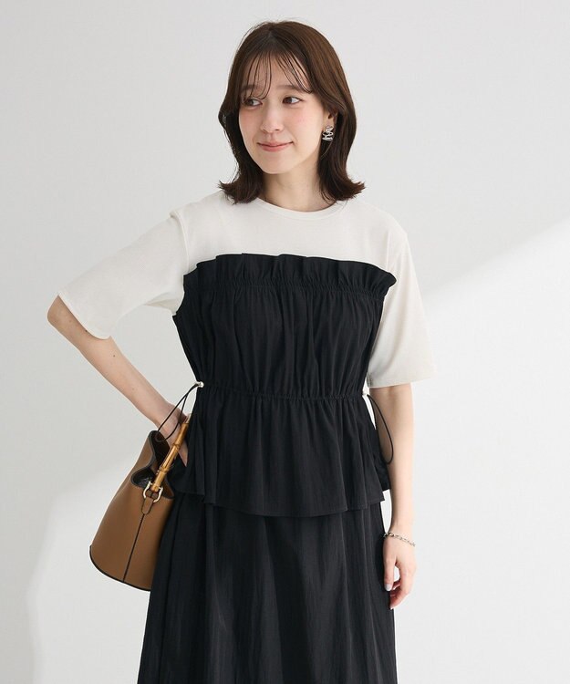 Green Parks ラメリブペプラムドッキングワンピース Beige