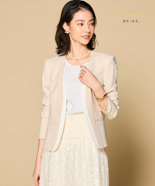 BEIGE， CINDY / ダブルカラージャケット Sheer Orange×White