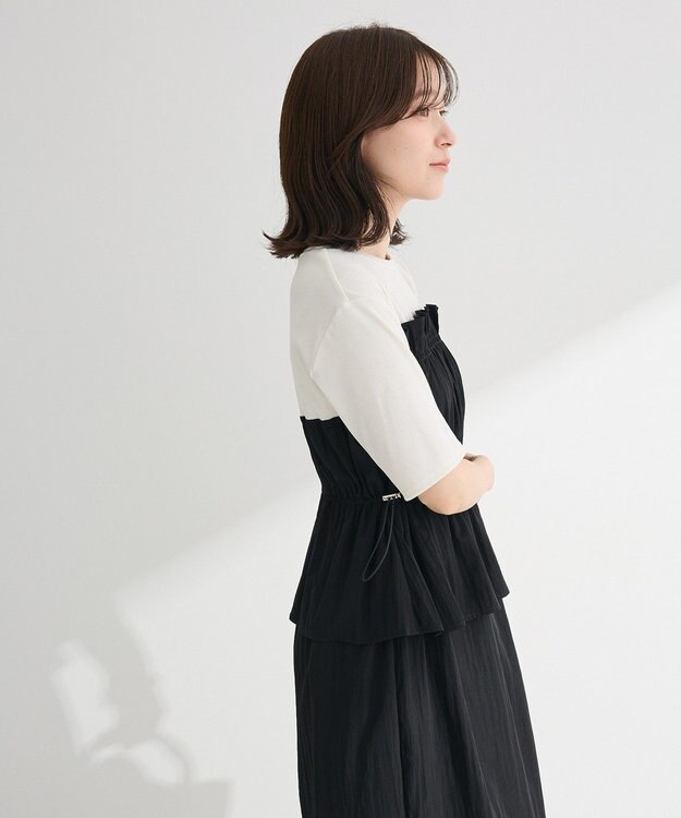 Green Parks ラメリブペプラムドッキングワンピース Beige