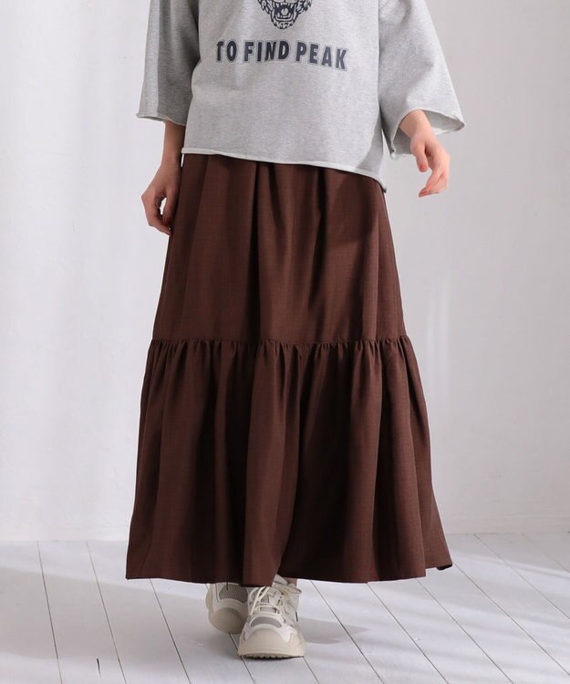 Green Parks ・ＥＬＥＮＣＡＲＥ　ＤＵＥ　リネンライクティアードスカー Brown