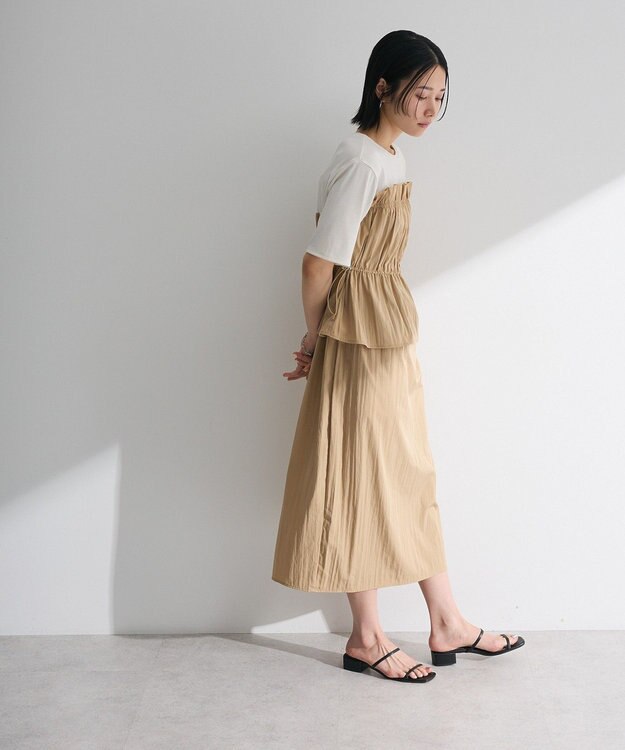 Green Parks ラメリブペプラムドッキングワンピース Beige