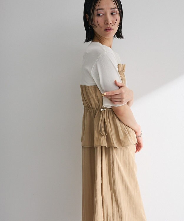 Green Parks ラメリブペプラムドッキングワンピース Beige