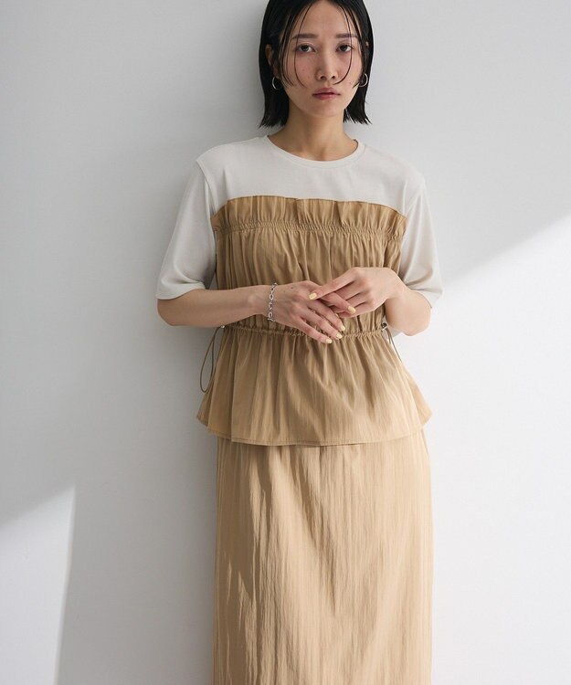 Green Parks ラメリブペプラムドッキングワンピース Beige