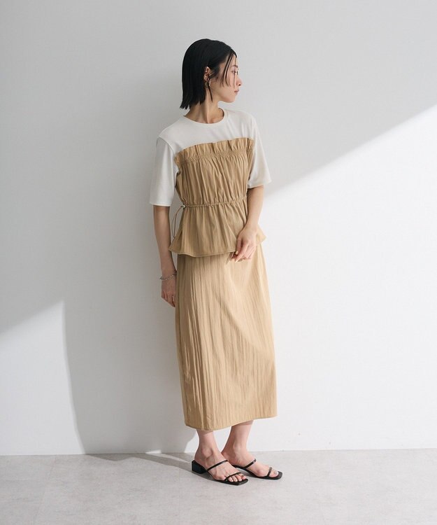 Green Parks ラメリブペプラムドッキングワンピース Beige