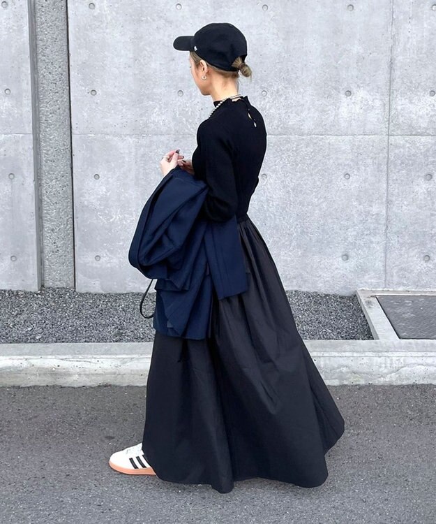 Green Parks AnriettMusee  リブニットドッキングワンピース Black